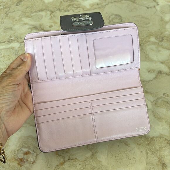 Coach Madison Op Art Sateen Grey & Pink Leather Wallet Signature Monogram - Picture 8 of 12